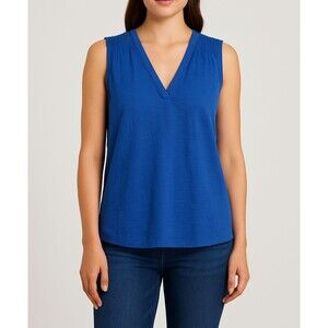 Alex & Allie Women’s Blue Sleeveless V-Neck Blouse, Lightweight size M